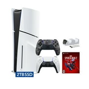 PlayStation 5 Slim Disc 2TB SSD Edition Marvels Spider-Man 2 Bundle with Two Controllers White and Gray Camouflage DualSense and Mytrix Dual Controller Charger - PS5 Gaming Console