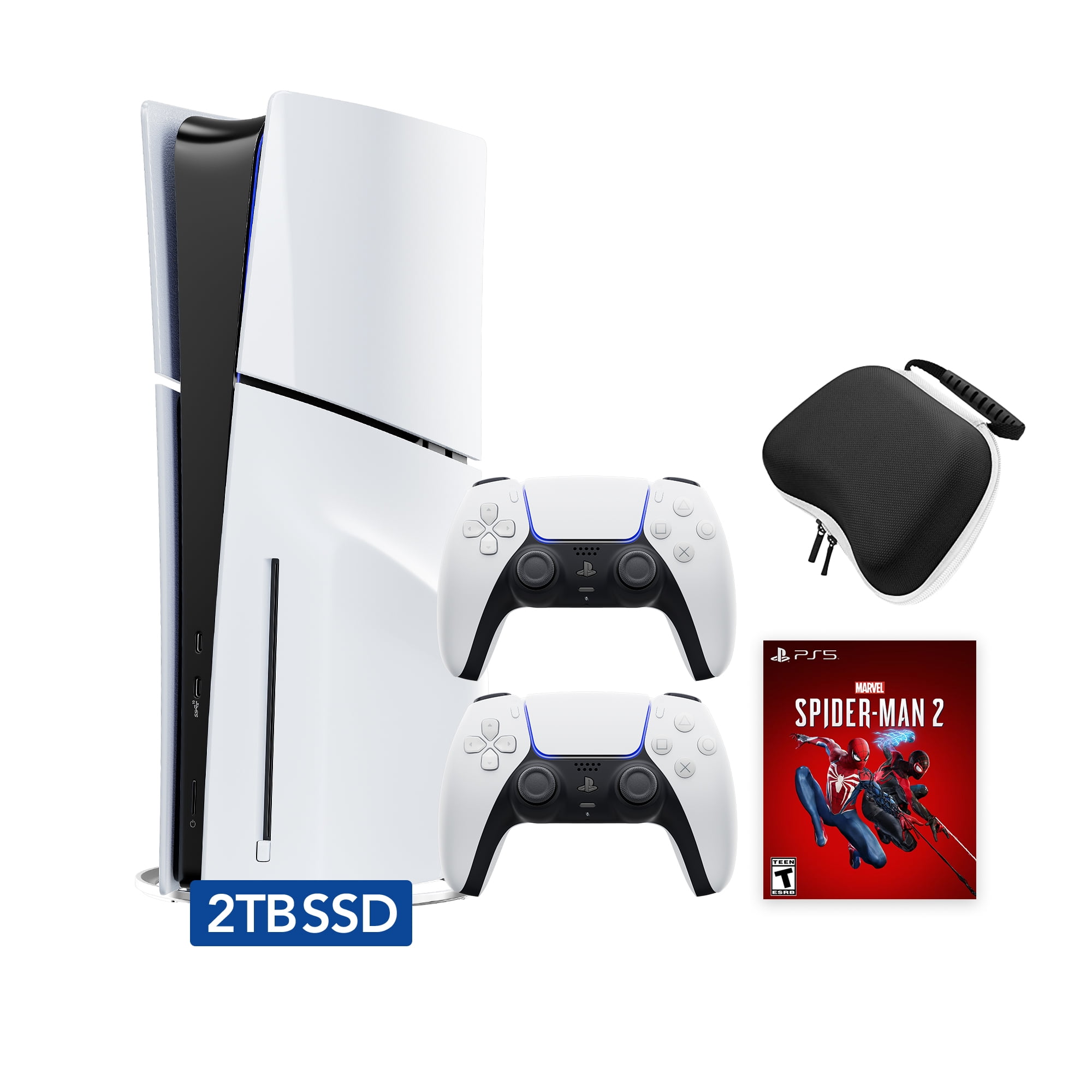 PlayStation 5 Slim Disc 2TB SSD Edition Marvel's Spider-Man 2 Bundle with Two DualSense Controllers and Mytrix Hard Shell Protective Controller Case - PS5 Gaming Console