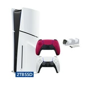 PlayStation 5 Slim Disc 2TB SSD Edition with Two Controllers White and Cosmic Red DualSense and Mytrix Dual Controller Charger - PS5 Gaming Console