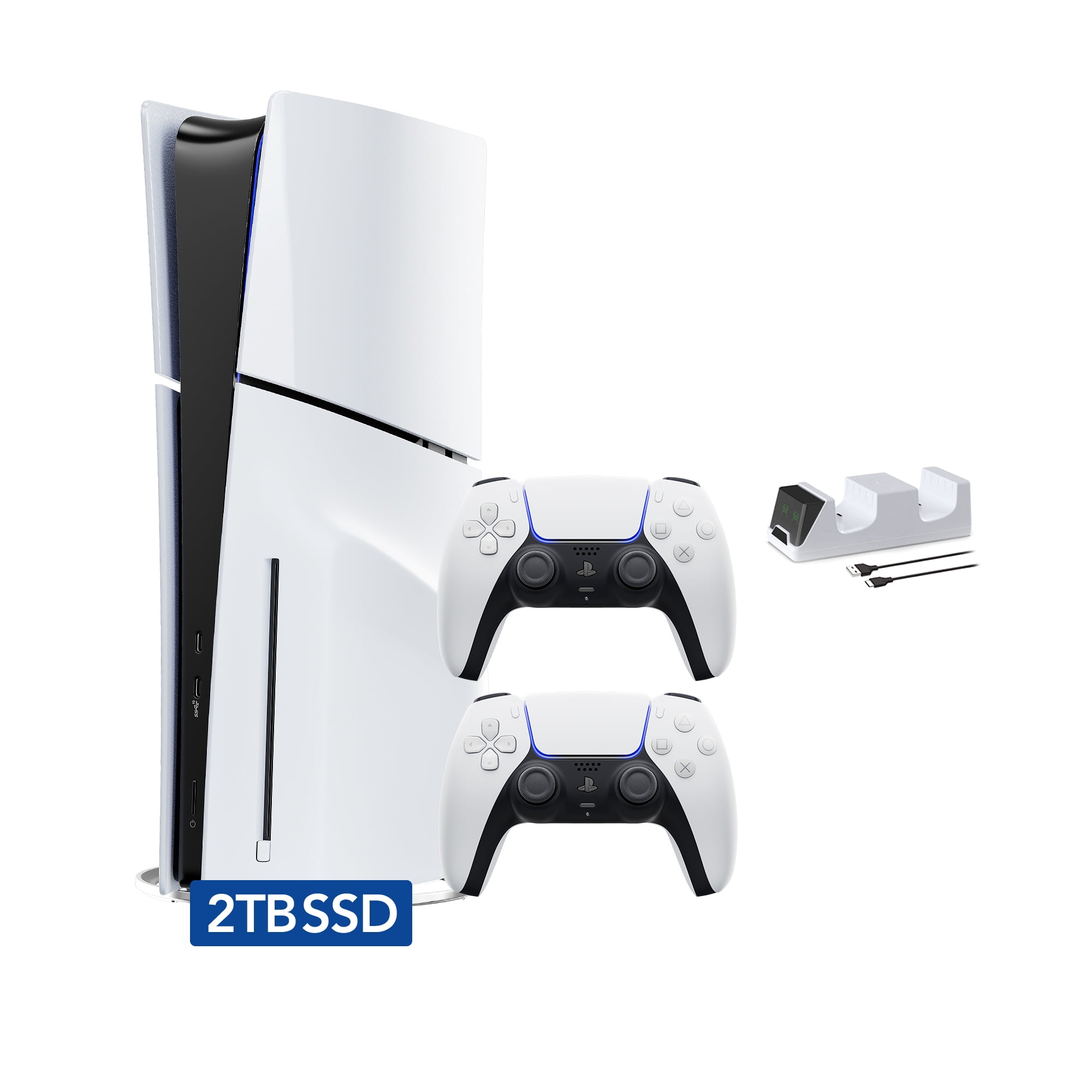 PlayStation 5 Disc Edition with Two Controllers White and Starlight Blue  DualSense and Mytrix Dual Controller Charger - PS5 Gaming Console