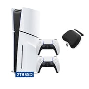 PlayStation 5 Slim Disc 2TB SSD Edition with Two DualSense Controllers and Mytrix Hard Shell Protective Controller Case - PS5 Gaming Console