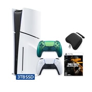 PlayStation 5 Slim Disc 3TB SSD Call of Duty Black Ops 6 Bundle with Two Controllers, White and Chroma Teal DualSense and Mytrix Hard Shell Protective Controller Case - PS5 Slim Disc Edition
