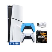 PlayStation 5 Slim Disc 3TB SSD Call of Duty Black Ops 6 Bundle with Two Controllers, White and Starlight Blue DualSense and Mytrix Dual Controller Charger - PS5 Slim Disc Edition