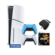 PlayStation 5 Slim Disc 3TB SSD Call of Duty Black Ops 6 Bundle with Two Controllers, White and Starlight Blue DualSense and Mytrix Hard Shell Protective Controller Case - PS5 Slim Disc Edition