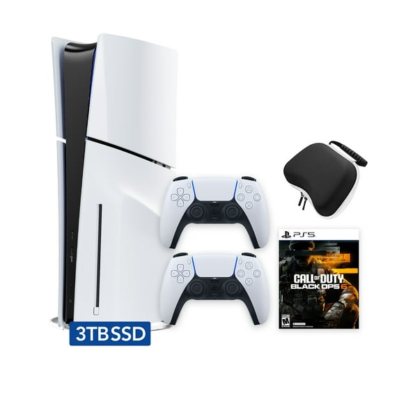 PlayStation 5 Slim Disc 3TB SSD Call of Duty Black Ops 6 Bundle with Two DualSense Controllers and Mytrix Hard Shell Protective Controller Case - PS5 Slim Disc Edition