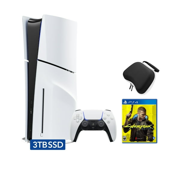 PlayStation 5 Slim Disc 3TB SSD Edition Bundle with Cyberpunk 2077 and Controller Case - PS5, White