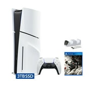 PlayStation 5 Slim Disc 3TB SSD Edition Bundle with Ghost of Tsushima and C-Gamers Dual-Controller Charger - PS5, White