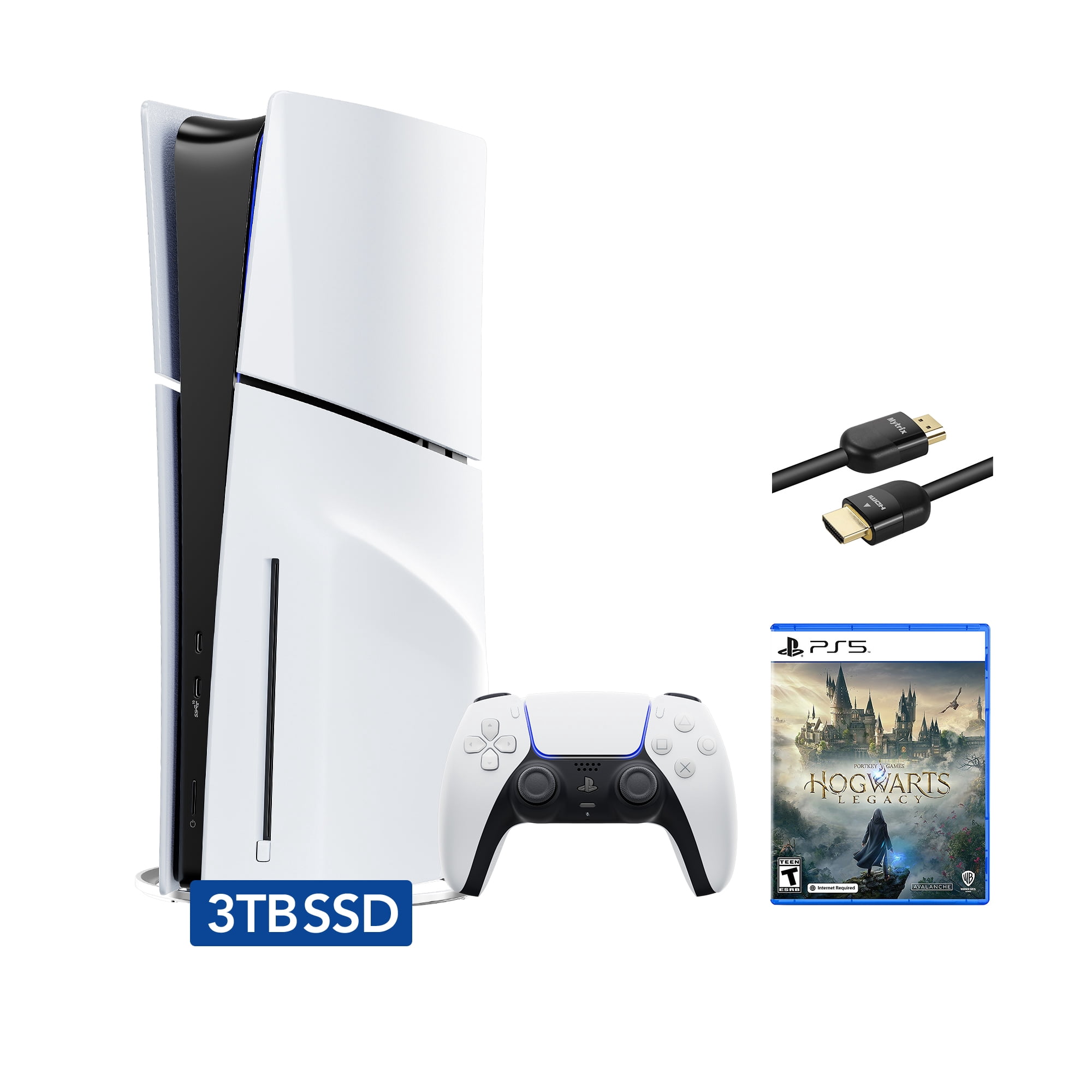 PlayStation 5 Slim Disc 3TB SSD Edition Bundle with Hogwarts Legacy and Mytrix 8K HDMI2.1 Cable - PS5, White