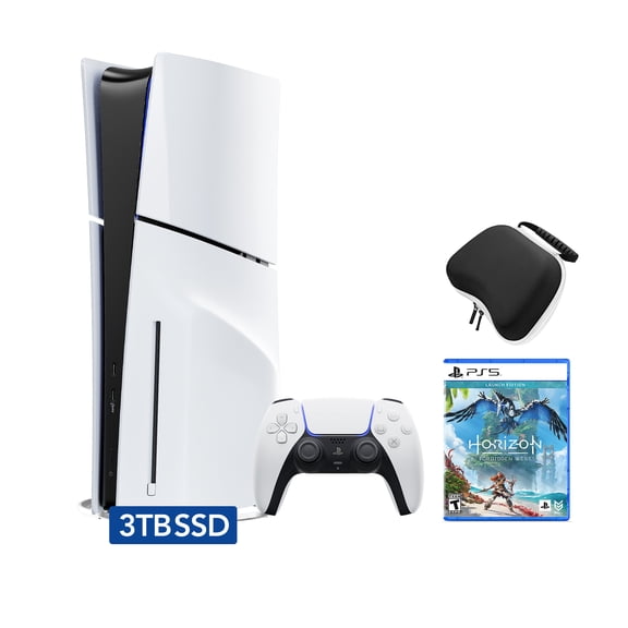 PlayStation 5 Slim Disc 3TB SSD Edition Bundle with Horizon Forbidden West and Controller Case - PS5, White