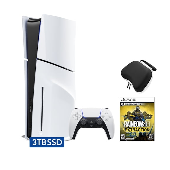PlayStation 5 Slim Disc 3TB SSD Edition Bundle with Rainbow 6 Extraction and Controller Case - PS5, White