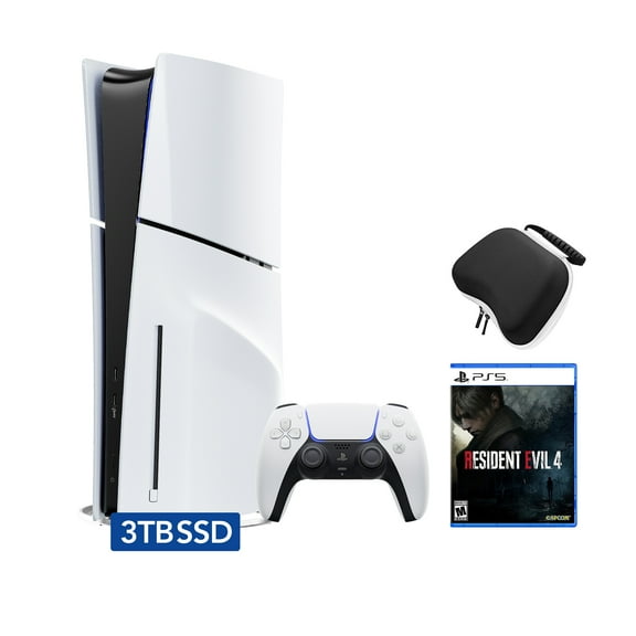 PlayStation 5 Slim Disc 3TB SSD Edition Bundle with Resident Evil 4 and Controller Case - PS5, White