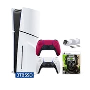 PlayStation 5 Slim Disc 3TB SSD Edition Call of Duty Modern Warfare II Bundle with Two Controllers White and Cosmic Red DualSense and Mytrix Dual Controller Charger - PS5 Gaming Console