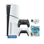 PlayStation 5 Slim Disc 3TB SSD Edition Horizon Forbidden West Bundle with Two Controllers White and Gray Camouflage DualSense and Mytrix Dual Controller Charger - PS5 Gaming Console