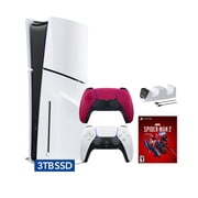 PlayStation 5 Slim Disc 3TB SSD Edition Marvels Spider-Man 2 Bundle with Two Controllers White and Cosmic Red DualSense and Mytrix Dual Controller Charger - PS5 Gaming Console