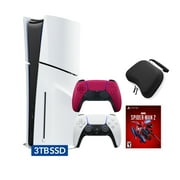PlayStation 5 Slim Disc 3TB SSD Edition Marvels Spider-Man 2 Bundle with Two Controllers White and Cosmic Red DualSense and Mytrix Hard Shell Protective Controller Case - PS5 Gaming Console