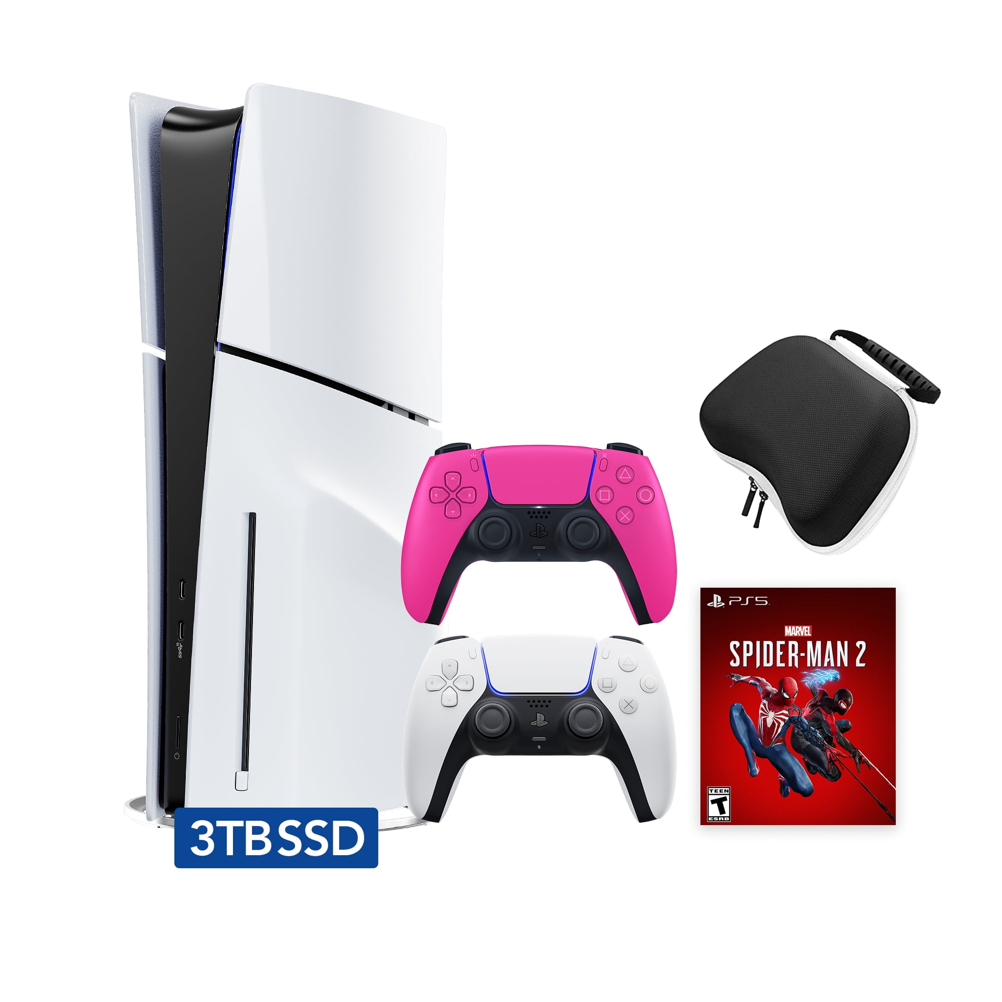 PlayStation 5 Slim Disc 3TB SSD Edition Marvel's Spider-Man 2 Bundle with  Two Controllers White and Nova Pink DualSense and Mytrix Hard Shell 