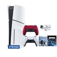 thumbnail image 1 of PlayStation 5 Slim Disc 3TB SSD Fortnite Cobalt Star Bundle God of War Bundle with Two Controllers, White and Volcanic Red DualSense and Mytrix Dual Controller Charger - PS5 Slim Disc Edition, 1 of 9