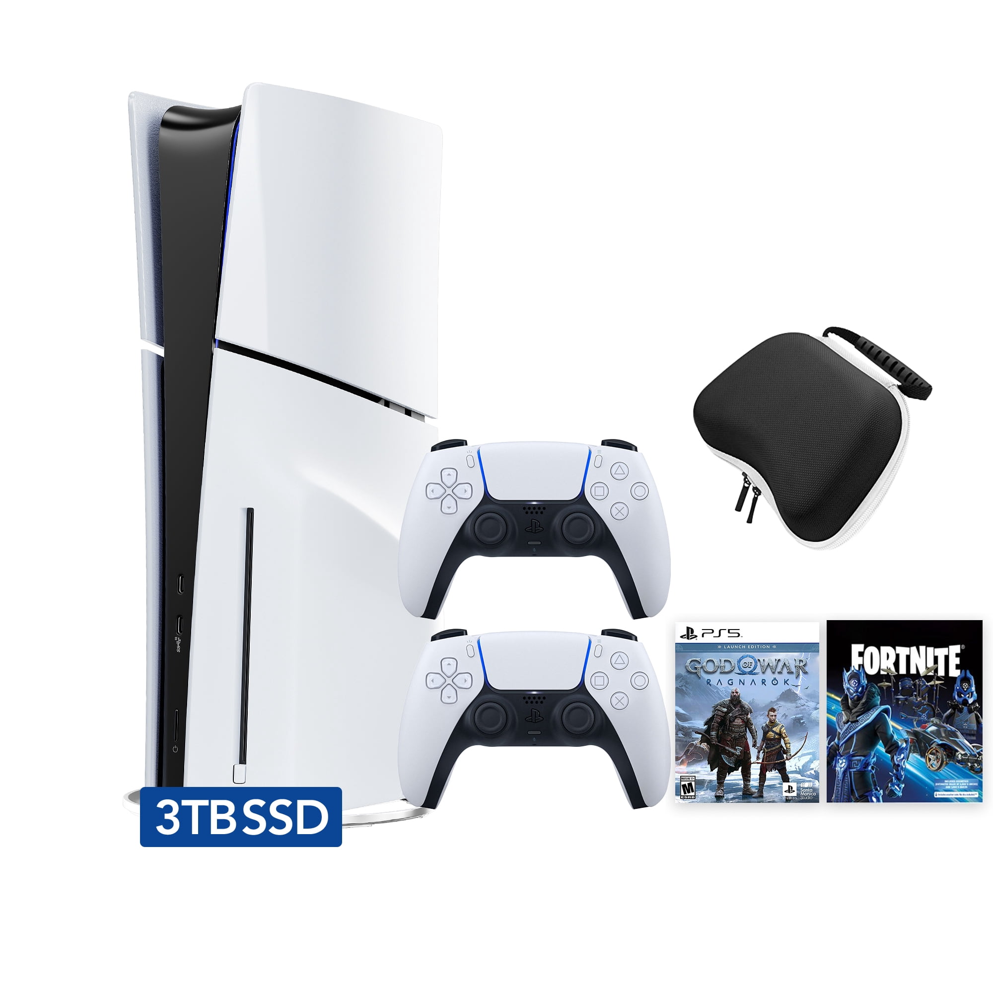 PlayStation 5 Slim Disc 3TB SSD Fortnite Cobalt Star Bundle God of War Bundle with Two DualSense Controllers and Mytrix Hard Shell Protective Controller Case - PS5 Slim Disc Edition