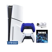 PlayStation 5 Slim Disc 3TB SSD Fortnite Cobalt Star Bundle with Two Controllers, White and Cobalt Blue DualSense and Mytrix Dual Controller Charger - PS5 Slim Disc Edition