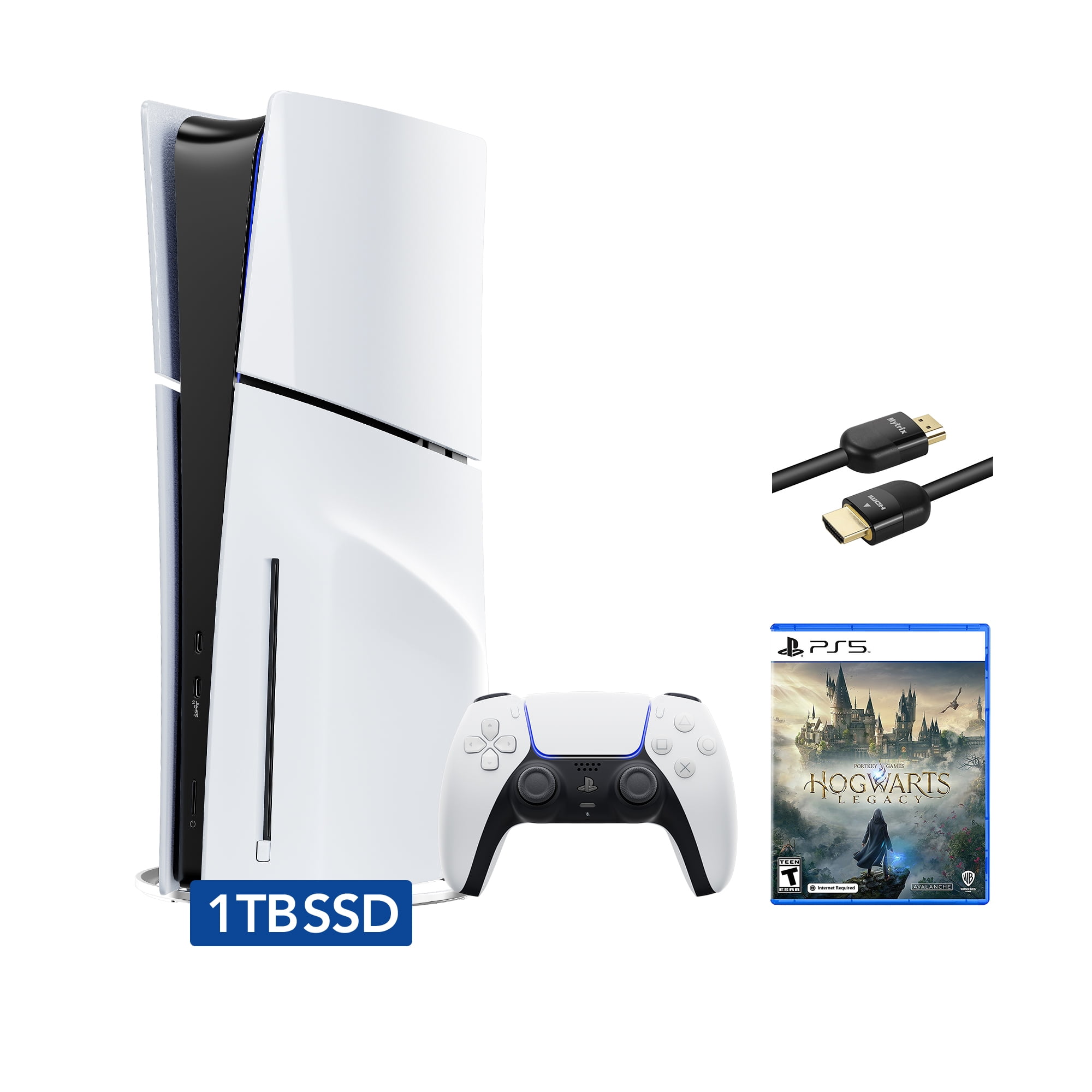 PlayStation 5 Slim Disc Edition Bundle with Hogwarts Legacy and Mytrix 8K HDMI2.1 Cable - PS5, White
