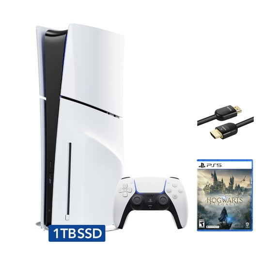 PlayStation 5 Slim Disc Edition Bundle with Hogwarts Legacy and Mytrix 8K HDMI2.1 Cable - PS5, White