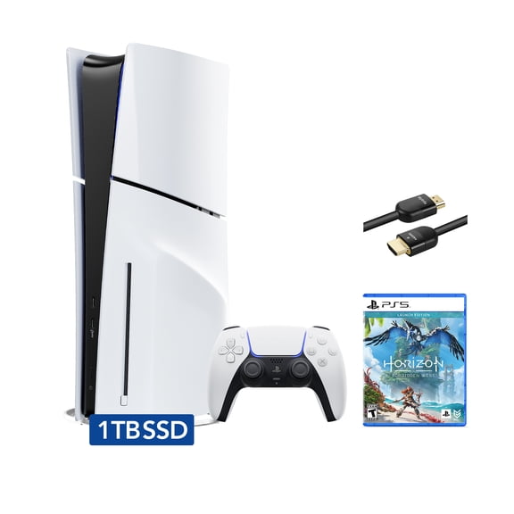 PlayStation 5 Slim Disc Edition Bundle with Horizon Forbidden West and Mytrix 8K HDMI2.1 Cable - PS5, White