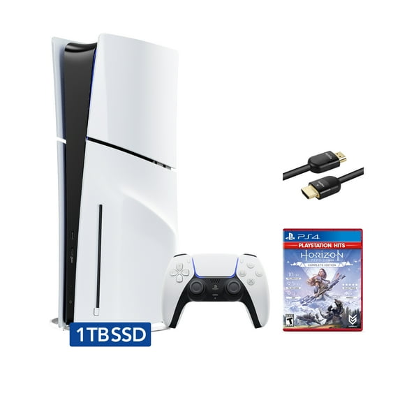PlayStation 5 Slim Disc Edition Bundle with Horizon Zero Dawn and Mytrix 8K HDMI2.1 Cable - PS5, White