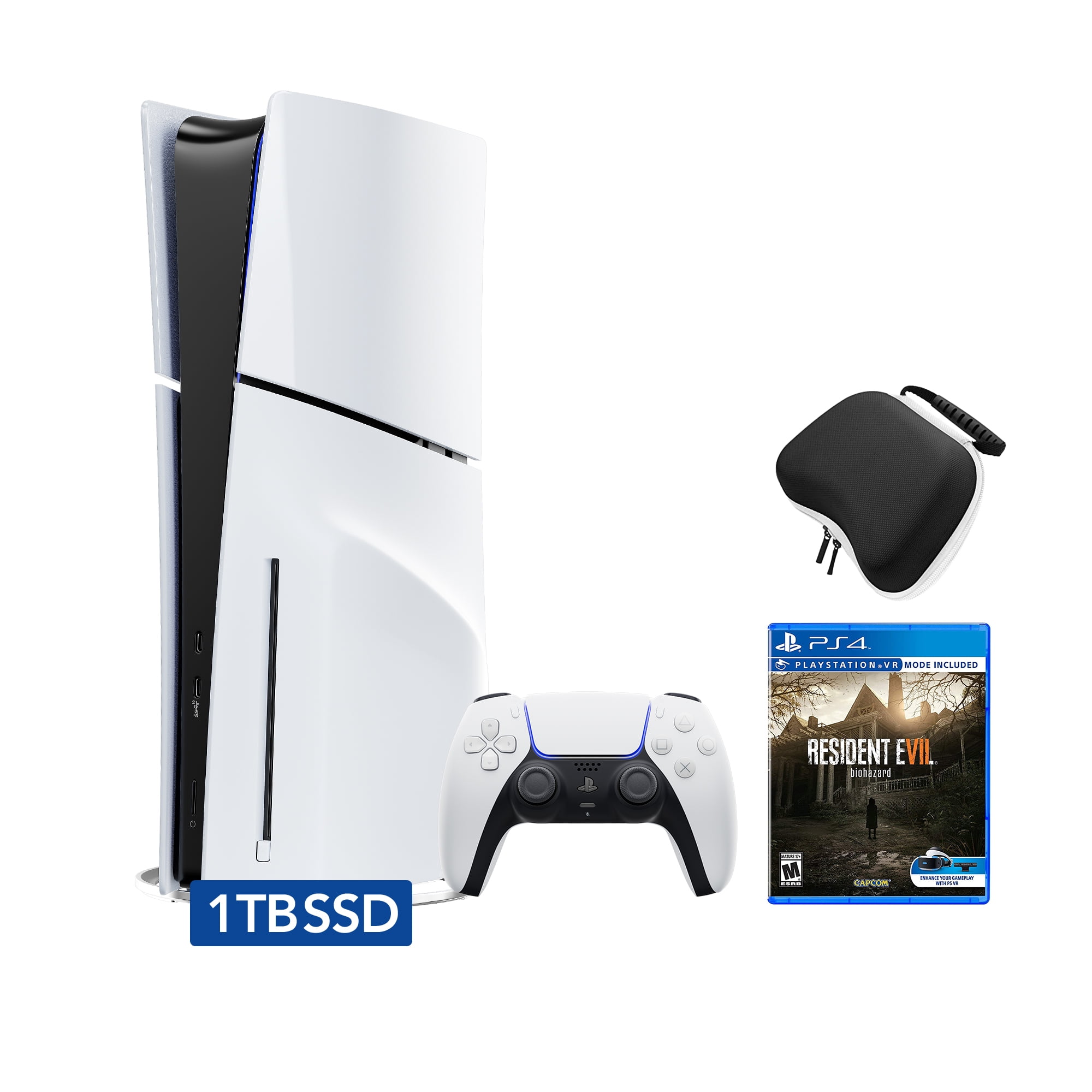PlayStation 5 Slim Disc Edition Bundle with Resident Evil Village and Controller Case - PS5, White PlayStation 5 Slim Disc Edition Bundle with Resident Evil Village and Controller Case - PS5, White