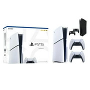 PlayStation 5 Slim Disc Version PS5 Gaming Console، AMD Ryzen Zen 8 Cores CPU 1TB PCIe Gen 4 NVNe SSD with 2 Wireless Controller, جلود مخصصة لكامل الجسم - فانتوم أسود - قرص PS5 نحيف