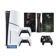 PlayStation 5 Slim Disc Version PS5 Gaming Console, AMD Ryzen Zen 8 Cores CPU 1TB PCIe Gen 4 NVNe SSD with 2 Wireless Controller, Customized Full Body Skins - Black Myth Wukong - PS5 Disc Slim