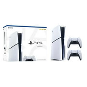 PlayStation 5 Slim Disc Version PS5 Gaming Console, AMD Ryzen Zen 8 Cores CPU 1TB PCIe Gen 4 NVNe SSD with 2 Wireless Controller - Original White - PS5 Disc Slim
