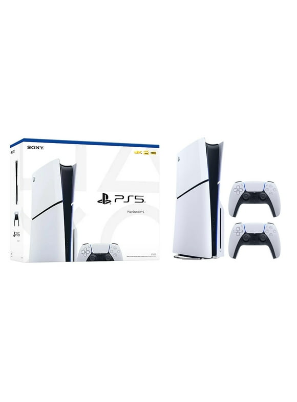 PlayStation 5 Slim Disc Version PS5 Gaming Console, AMD Ryzen Zen 8 Cores CPU 1TB PCIe Gen 4 NVNe SSD with 2 Wireless Controller - Original White - PS5 Disc Slim