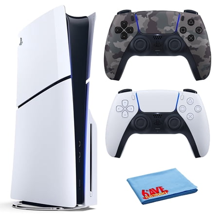 PlayStation 5 Slim, PS5 Console, Built-in 1TB SSD Storage Bundle with Extra Sony PS-5 DualSense Wireless Play Station Controller - Grey Camo and Accessories
