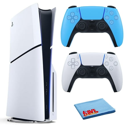PlayStation 5 Slim, PS5 Console, Built-in 1TB SSD Storage Bundle with Extra Sony PS-5 DualSense Wireless Play Station Controller - Starlight Blue and Accessories