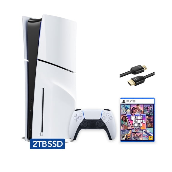 PlayStation 5 Slim Upgraded 2TB Disc Edition Grand Theft Auto VI Full Game Voucher Bundle and Mytrix 8K HDMI Ultra High Speed Cable - White, Slim PS5 2TB PCIe SSD Gaming Console