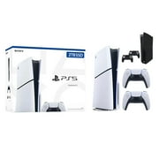 PlayStation 5 Slim Upgraded 2TB PCIe Gen 4 NVNe SSD Gaming Console Disc Drive Version AMD Ryzen Zen 8 Core CPU with 2 Wireless Controller, Customized Full Body Skins - Phantom Black - PS5 Disc Slim