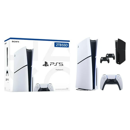 PlayStation 5 Slim Upgraded 2TB PCIe Gen 4 NVNe SSD Gaming Console Disc Drive Version AMD Ryzen Zen 8 Core CPU with Wireless Controller, Customized Full Body Skins - Phantom Black - PS5 Disc Slim