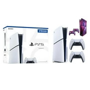 PlayStation 5 Slim Upgraded 3TB PCIe Gen 4 NVNe SSD Gaming Console Disc Drive Version AMD Ryzen Zen 8 Core CPU with 2 Wireless Controller, Customized Full Body Skins -Cosmic Galaxy - PS5 Disc Slim