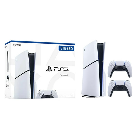 PlayStation 5 Slim Upgraded 3TB PCIe Gen 4 NVNe SSD Gaming Console Disc Drive Version AMD Ryzen Zen 8 Core CPU with 2 Wireless Controller - Original White - PS5 Disc Slim