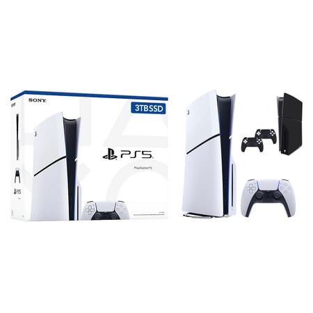 PlayStation 5 Slim Upgraded 3TB PCIe Gen 4 NVNe SSD Gaming Console Disc Drive Version AMD Ryzen Zen 8 Core CPU with Wireless Controller, Customized Full Body Skins - Phantom Black - PS5 Disc Slim
