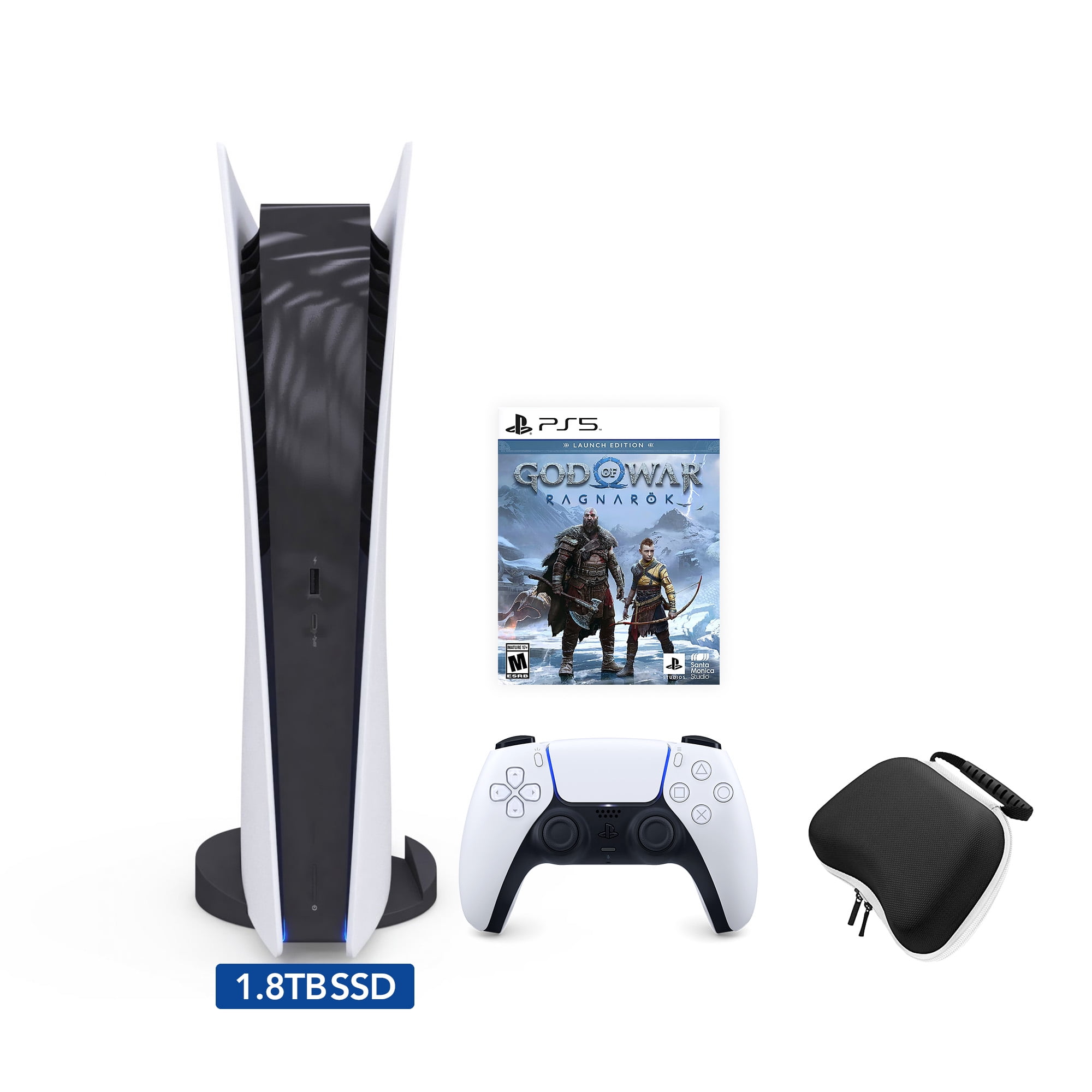 PlayStation 5 Upgraded 1.8TB Digital Edition God of War Ragnarok Bundle and Mytrix Controller Case - White, PS5 Gaming Console