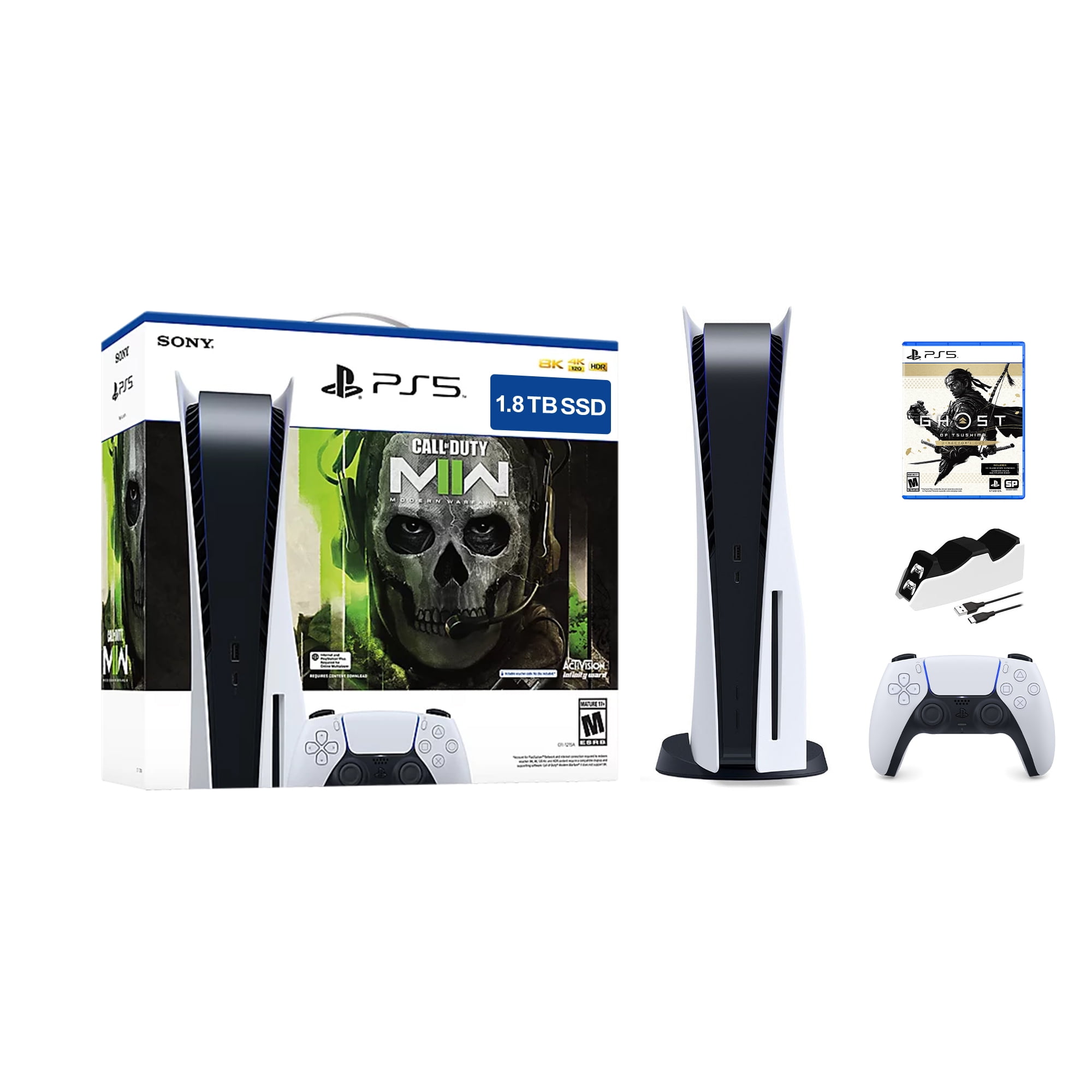 PlayStation 5 Upgraded 1.8TB Disc Edition Call of Duty Modern Warfare II  Bundle with God of War and Mytrix Controller Charger