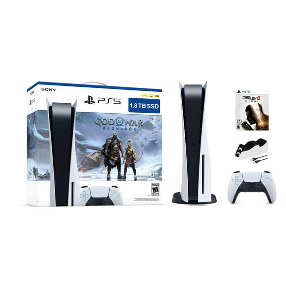PlayStation 5 Upgraded 1.8TB Disc Edition God of War Ragnarok Bundle with Dying Light 2 and Mytrix Controller Charger