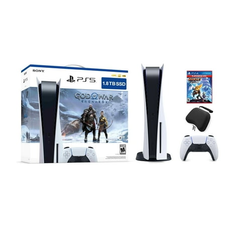 PlayStation 5 Upgraded 1.8TB Disc Edition God of War Ragnarok Bundle with Ratchet & Clank and Mytrix Controller Case