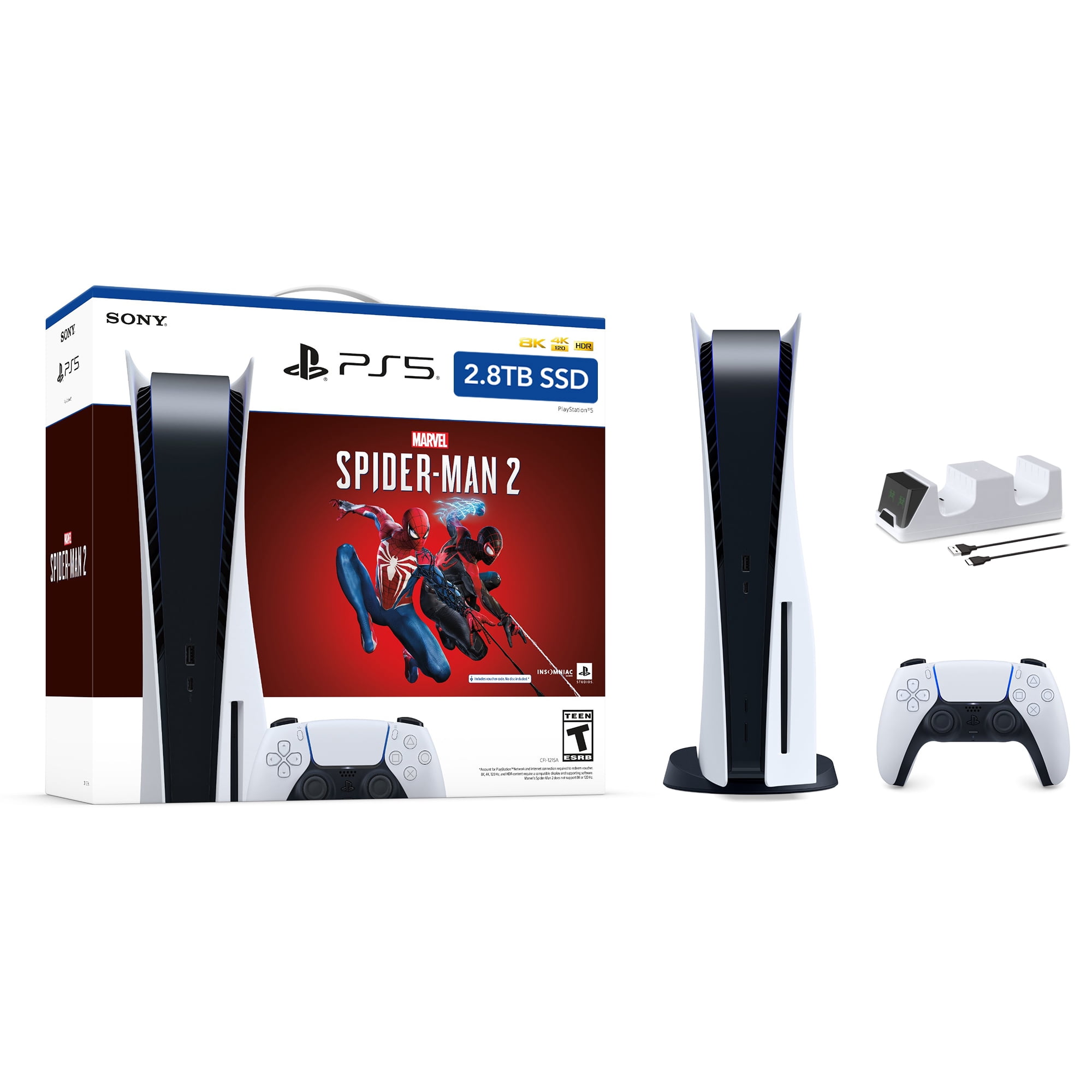 2023 New PlayStation 5 Slim Disc Edition Bundle with Two Controllers White  and Galactic Purple Dualsense and Mytrix Controller Charger - Slim PS5 1TB  PCIe SSD Gaming Console 