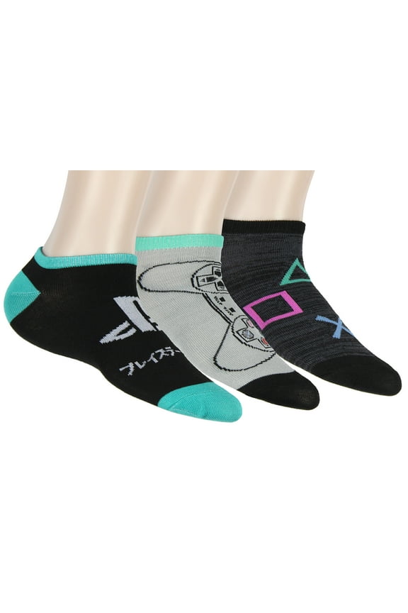 PlayStation Adult Logo Icon Controller 3 Pack No Show Ankle Socks