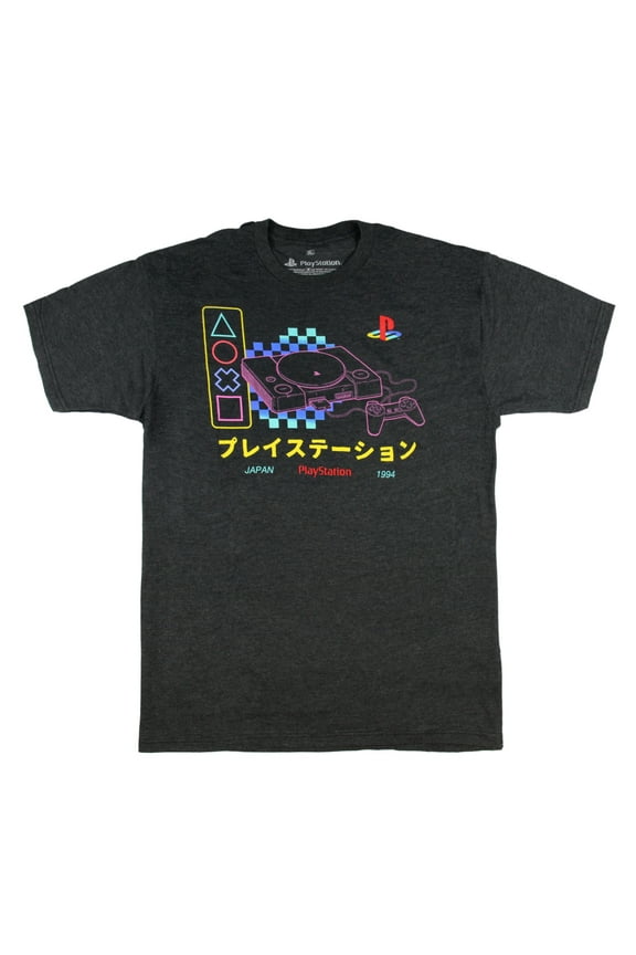 PlayStation Men's Checker Neon Japan 1994 Graphic T-Shirt, X-Large