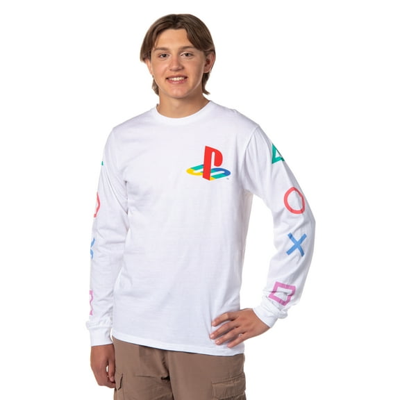 PlayStation Men's Console Controller Button Icons Adult Long Sleeve T-Shirt