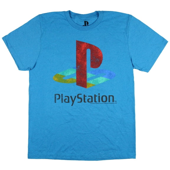 PlayStation Men's Distressed Classic Video Game Logo Adult T-Shirt (Large)