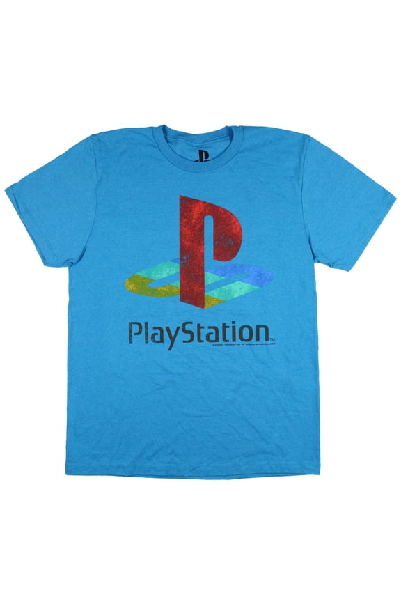 PlayStation Men's Distressed Classic Video Game Logo Adult T-Shirt (Medium)